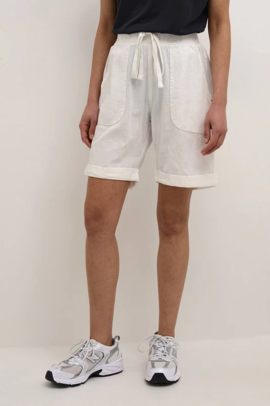 Image of Kaffe Womens Naya Elastic Waist Casual Shorts in Cool White Size: 12 Cool White Female 12