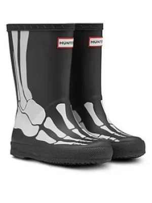 Image of Hunter Hunter Original Kids First Classic Skeleton Print Wellington Boot, Black, Size 10 Younger