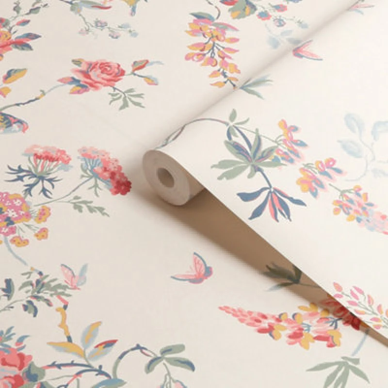 Image of Cath Kidston Birds & Roses Spring Floral Wallpaper Wallpaper One Size Green 71742415000