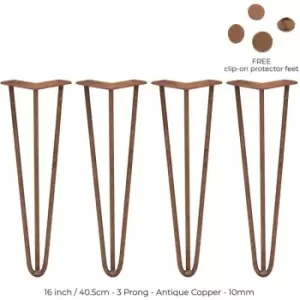 image of 4 x 16' Hairpin Legs - 3 Prong - 10mm - Antique Copper - Antique Copper