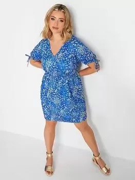 Image of Yours Tie Sleeve Tunic Dress Mixed Ditsy, Blue, Size 16, Women
