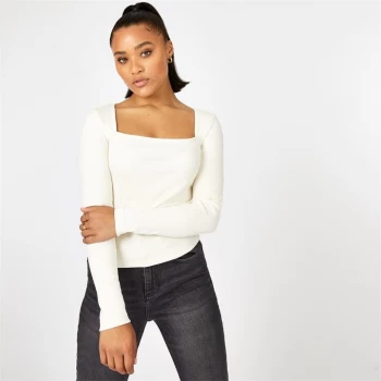 image of Jack Wills Ribbed Square Neck Top - White