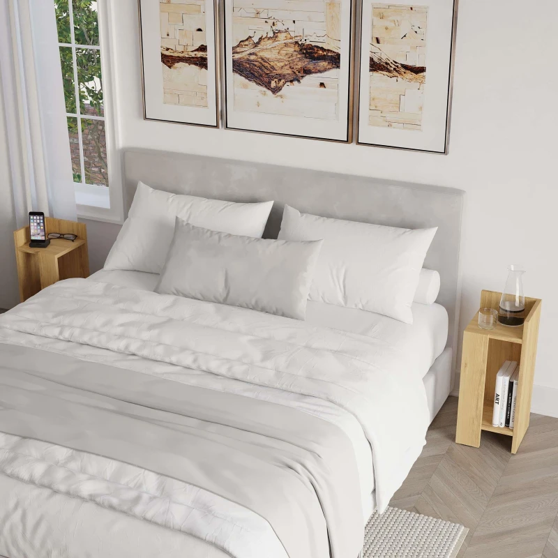 Image of Decortie Bedside Table Set 25X25X60Cm Particleboard Oak, Cream 8680812199516