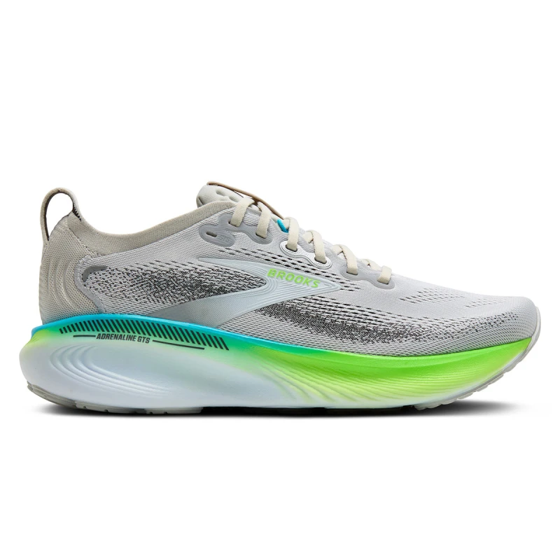 Image of Brooks Brooks Adrenaline GTS 25 Mens Oyster/green Gecko/blue - Grey / 8 / Standard