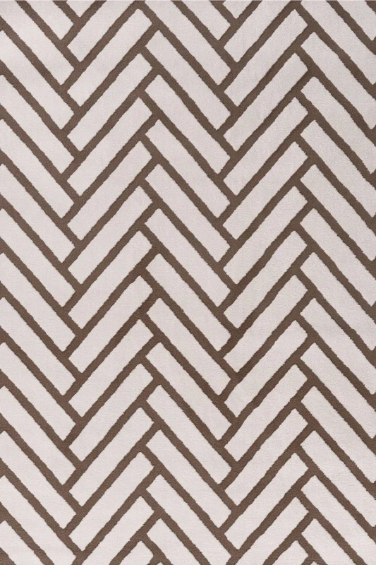Image of THE RUGS Loft Herringbone Living Room Area Rug & Runners Soft Pile in Taupe Size: 80cm x 150cm Taupe Unisex 80cm x 150 cm