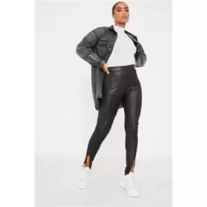 Image of I Saw It First Black Wet Look Front Split Pin Tuck Leggings - Black