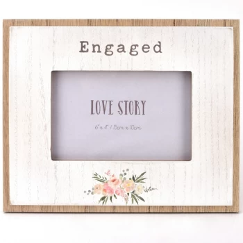 Image of 6" x 4" - Love Story Wooden Photo Frame - Engaged