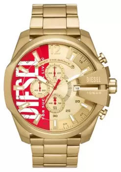 image of Diesel DZ4642 Mega Chief (51mm) Gold and Red Dial / Gold- Watch