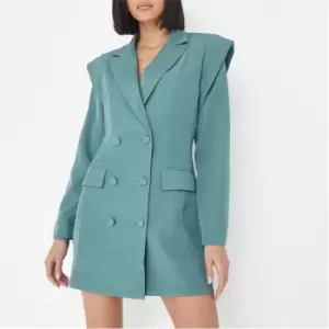 image of Missguided Double Breasted Power Shoulder Blazer Dress - Blue