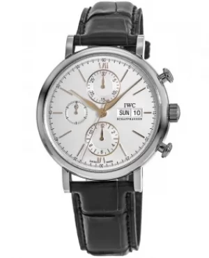 Image of IWC Portofino Chronograph Silver Dial with Gold Markers Leather Strap Mens Watch IW391031 IW391031