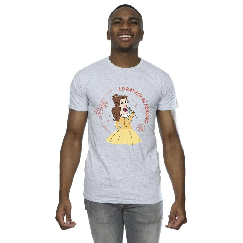 Image of Disney Men Beauty And The Beast I'd Rather Be Reading T-Shirt in Grey Size: Small Grey S Male 5063153509726
