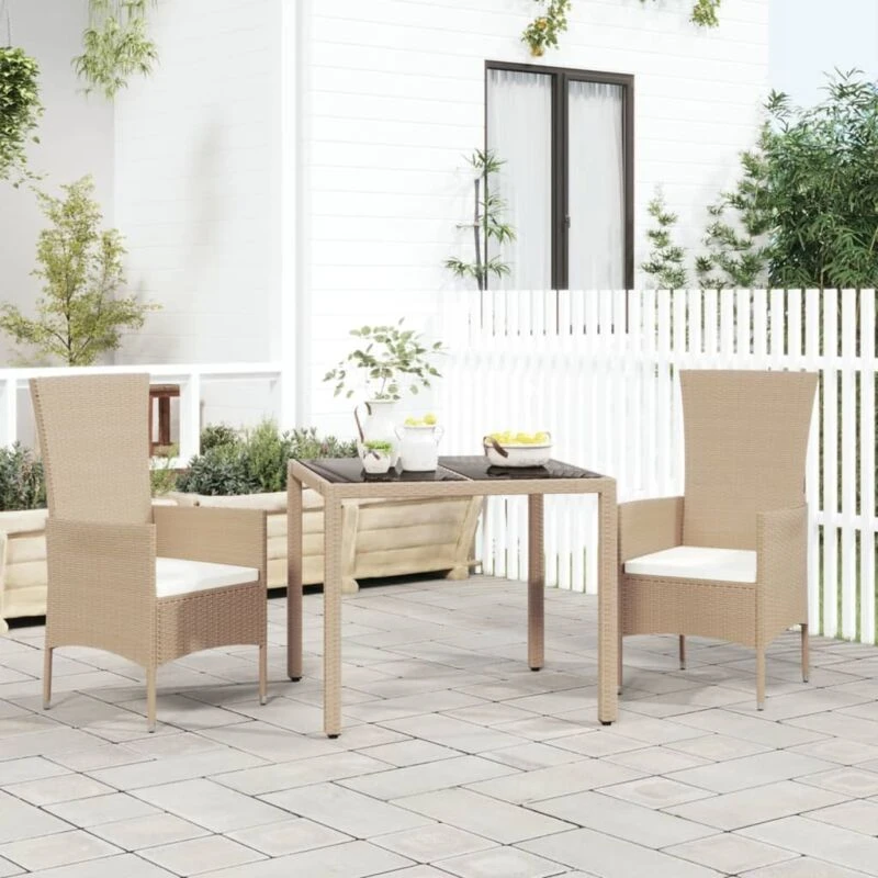 Image of VIDAXL Vidaxl - Garden Table with Glass Top Beige Poly Rattan&Tempered Glass 8720845671136