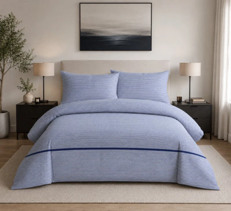 Image of Bellissimo Home Bellissimo Home King Size White and Navy Salcombe Stripe Duvet Cover Set - Blue - Wilko Blue