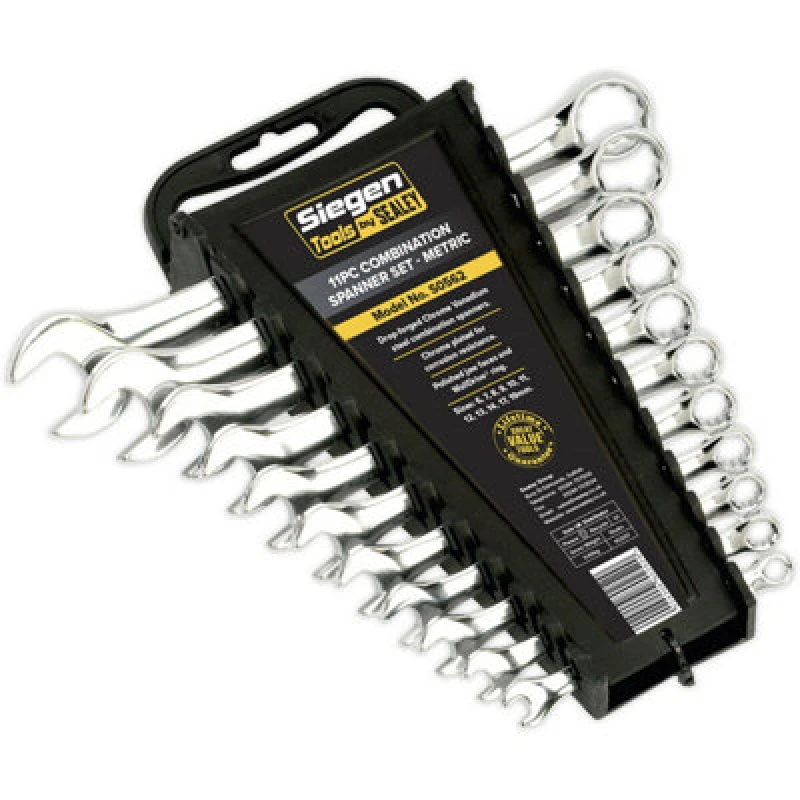 Image of Loops 11pc Slim Handled Combination Spanner Set 12 Point Metric Ring Open End Head Multi