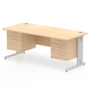 image of Impulse 1800 Rectangle Silver Cable Managed Leg Desk MAPLE 1 x 2 Drawer 1 x 3 Drawer Fixed Ped