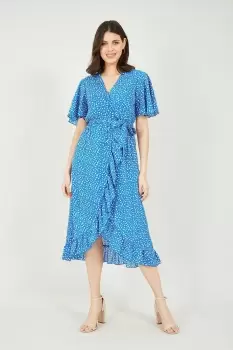 Image of Blue Ditsy Daisy Wrap Front Midi Dress