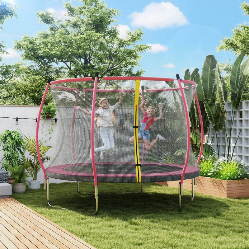 Image of SPORTNOW 10ft Trampoline with Enclosure Net & Spring Cover, Pink Pink Unisex 10ft