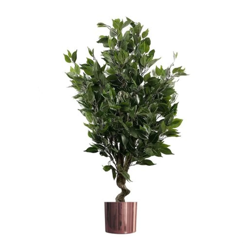 Image of Leaf 110cm Artificial Evergreen Twist Ficus Tree Copper Planter
