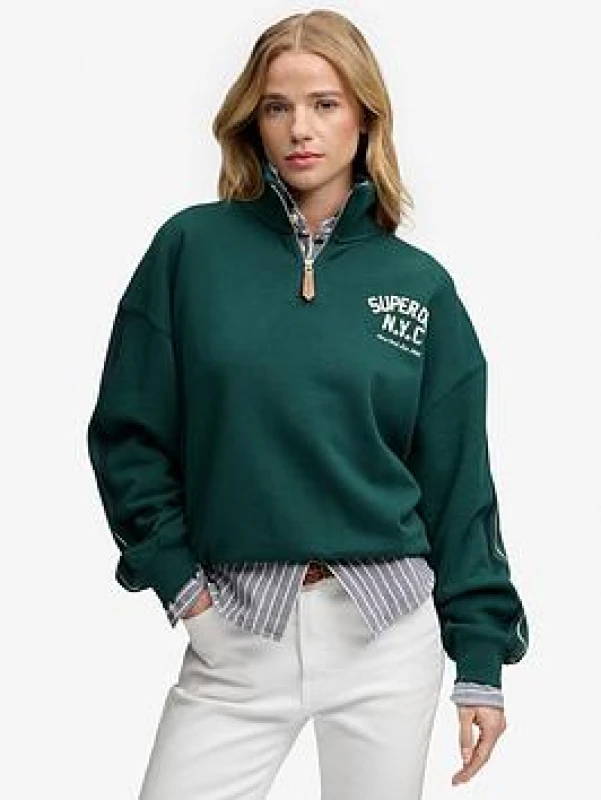 Image of Superdry Sweatshirt 1/2 zip woman Superdry Country Club Applique Vert Female L