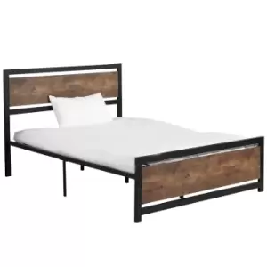 Image of Homcom Double Size Industrial Style Metal Bed Frame With Headboard & Footboard Black