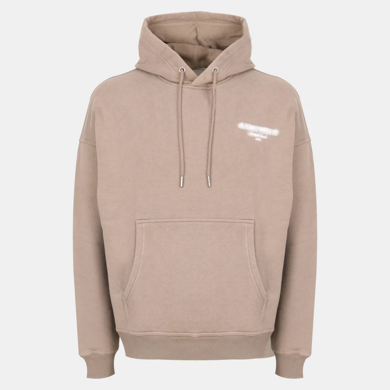 Image of Jack Wills Mens Script Cotton Long Sleeve Oversized Fit Hoodie Fawn male S