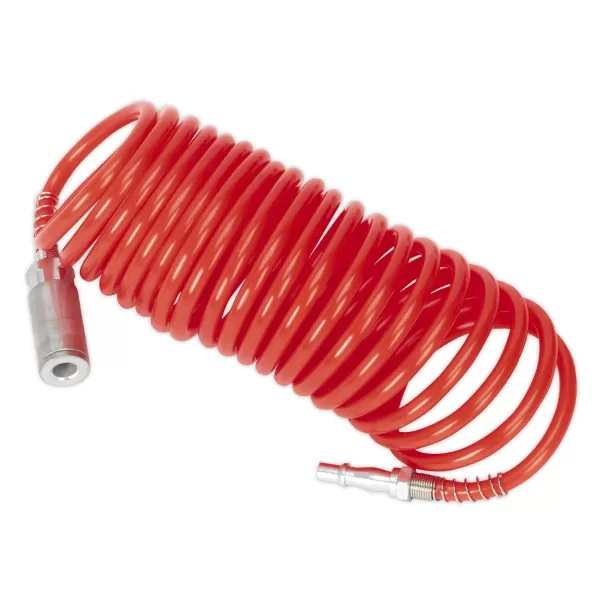 Image of Genuine SEALEY SA305 PU Coiled Air Hose 5mtr x Ø5mm with Couplings