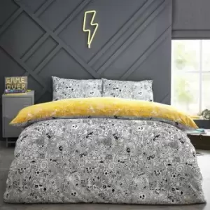 Image of Style Lab Doodle Duvet Cover Set (Double) (White/Black) - White/Black