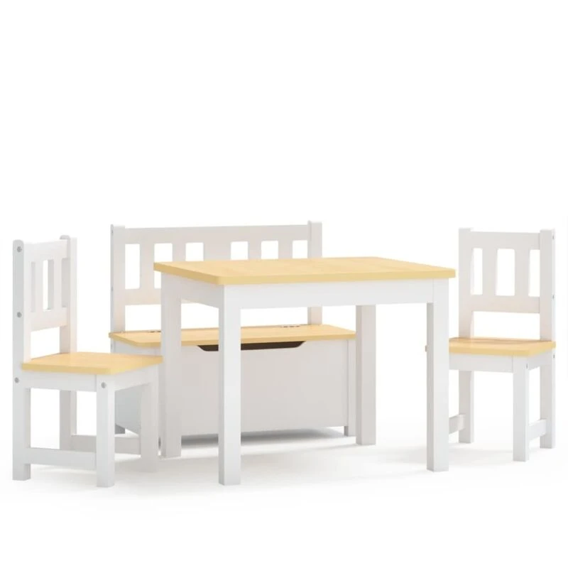 Image of VIDAXL 4 Piece Children Table and Chair Set White and Beige mdf Vidaxl 8720286669525