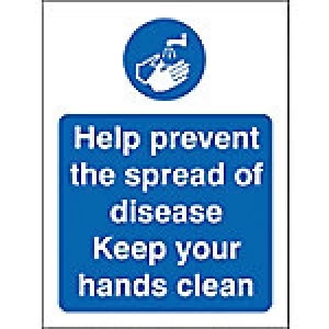 image of Stewart Superior Health and Safety Sign Help prevent the spread of disease, keep your hands clean Plastic 20 x 15 cm