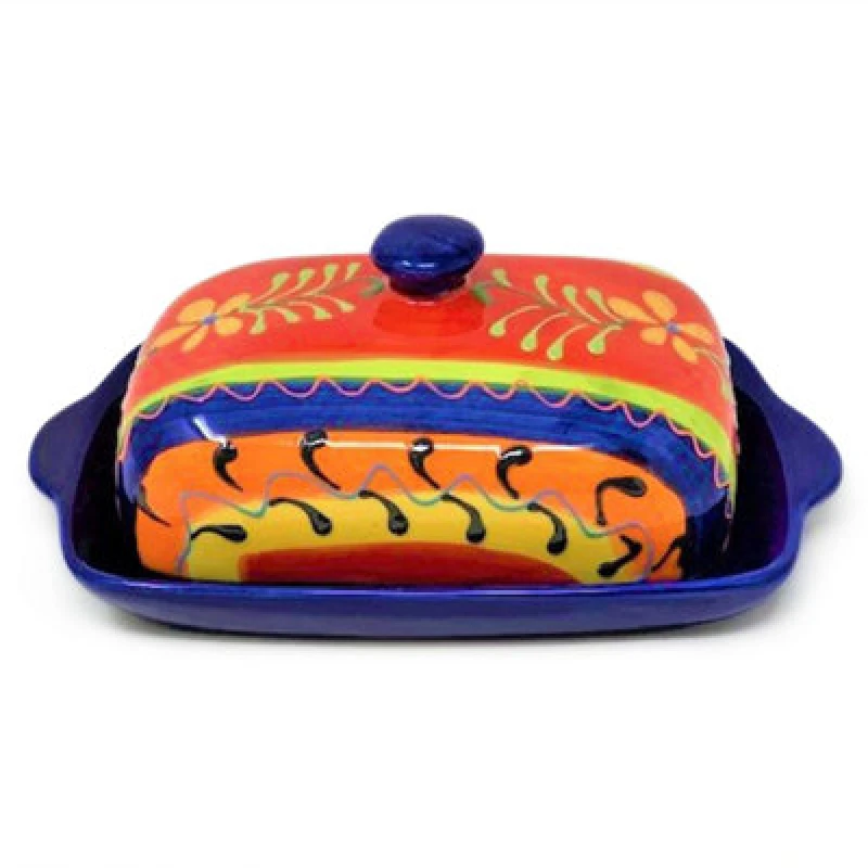 Image of Verano Spanish Ceramics Classic Spanish Hand Painted Pattern Kitchen Dining Butter Dish 19Cm L X 12Cm W (Internal 4Cm H) Daisy Chains
