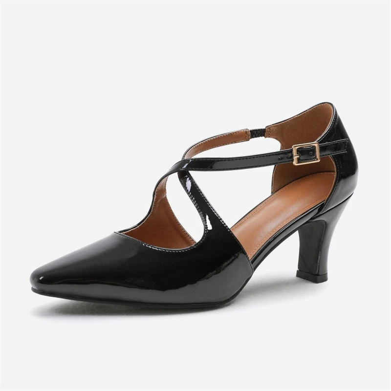 Image of Where's That From 'Colorado' Cross Over Strap Mid Block Heel Black