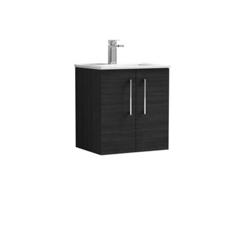 Image of Balterley Modern Bathroom 2 Soft Close Door Wall Hung Vanity Unit, Black, 500mm in Black Unisex