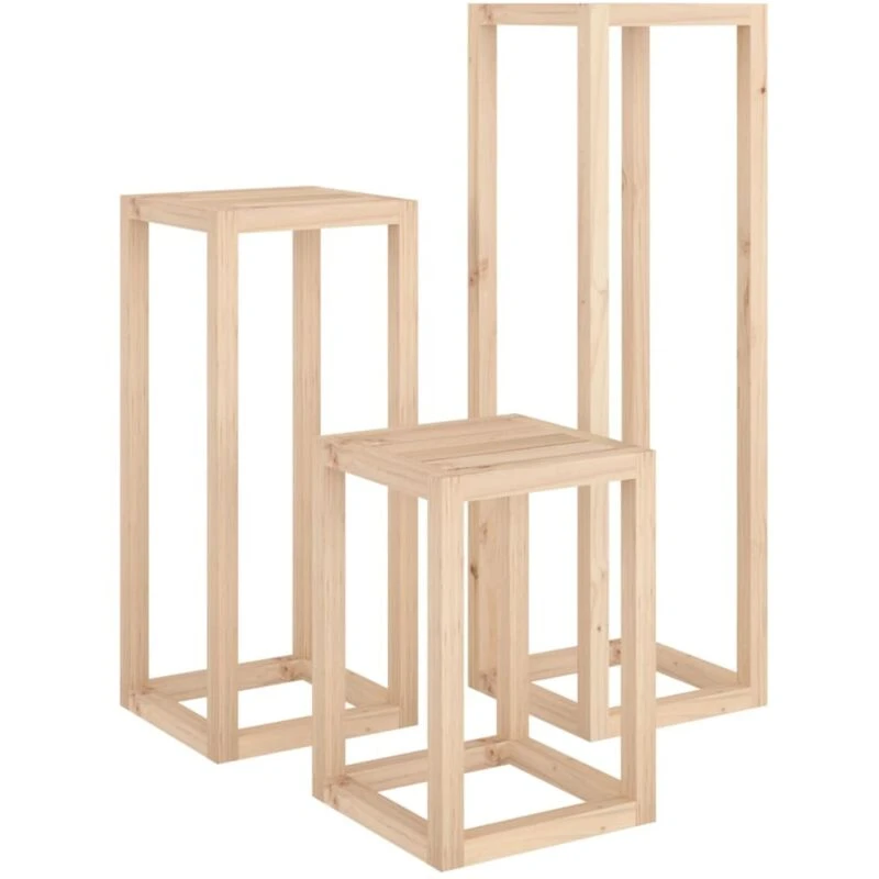 Image of vidaXL 3 Piece Plant Stand Set Solid Wood Pine, Brown 822267