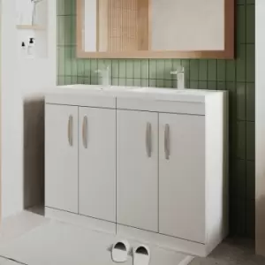 Image of Nuie - Athena Floor Standing 4-Door Vanity Unit with Double Basin 1200mm Wide - Gloss White