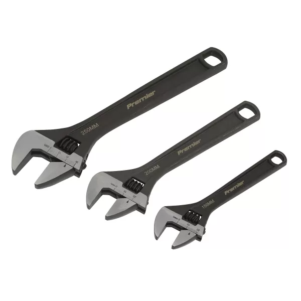 Image of Genuine SEALEY AK607 Adjustable Wrench Set 3pc Rust Resistant