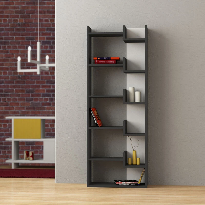 Image of DECORTIE Decortie - Oppa Modern Bookcase Display Unit Tall 162.4cm Anthracite Grey White - White M.KT.02.11151.12