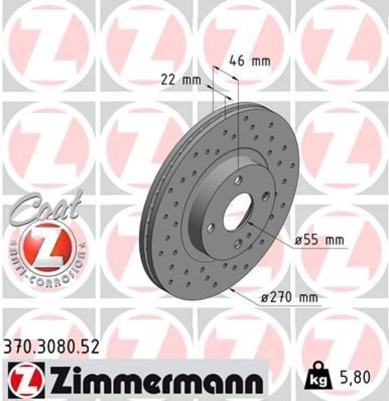 Image of ZIMMERMANN Brake disc ZIMMERMANN 370.3080.52