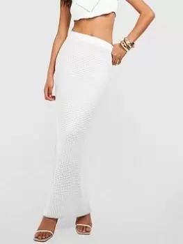 Image of Boohoo Crochet Maxi Skirt - White, Size XL, Women