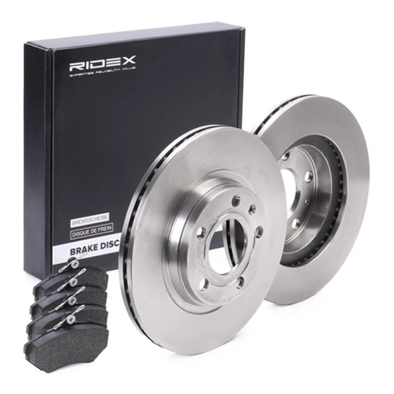 Image of RIDEX 3405B0036 Brake disc and pads set Front Axle, Brake Disc Type: Vented Brake Set,disc brakes (3405)