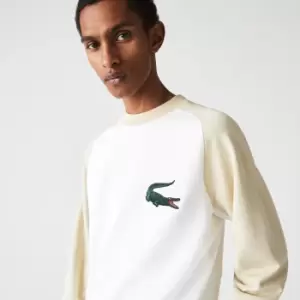 Lacoste Mens Crocodile Two-Tone Cotton Fleece Sweatshirt Size 3 - S White / Beige