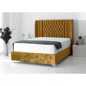 image of Alexis Luxury Modern Beds - Plush Velvet, Small Double Size Frame, Mustard - Mustard