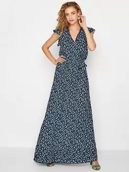 image of Long Tall Sally Navy Floral Frill Maxi Dress, Navy, Size 10, Women