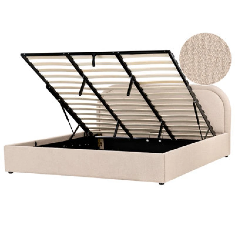 Image of Beliani Ottoman Bed Boucle Quillien 180 X 200 Cm (Eu Super King) Beige
