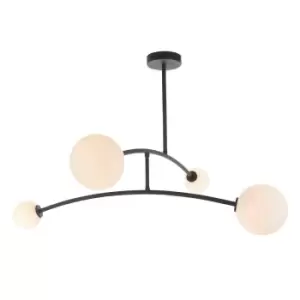 image of Matt Black Swing Arm Ceiling Light & Opal Glass Shades - 4 Bulb Fitting