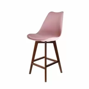 Fusion Living Soho Plastic Bar Stool With Dark Wood Legs Blush Pink