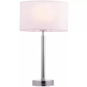 image of Table Lamp Chrome Plate & Vintage White Fabric 60W E27 Base & Shade e10607