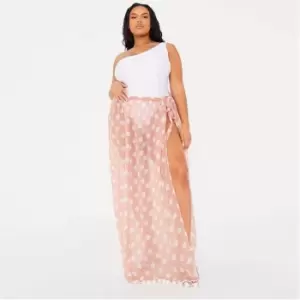 I Saw It First Plus Size Polka Dot Pom Pom Trim Beach Skirt - Pink