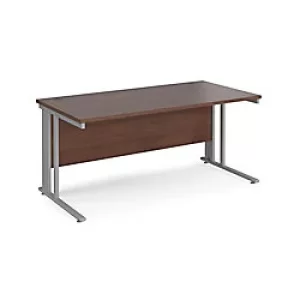 image of Rectangular Straight Desk Walnut Wood Cantilever Legs Silver Maestro 25 1600 x 800 x 725mm