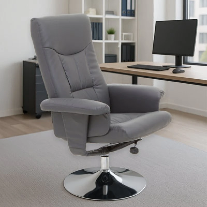 Image of Orsina Functional Grey Leather Effect Recliner, Comfortable Retro Recliner For Livingroom, Modern Swivel Recliner