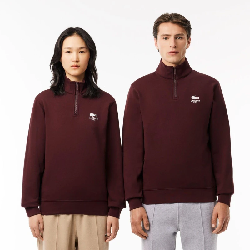 Image of Lacoste High Neck Zip-Up Print Sweatshirt Red Maroon male 2XS